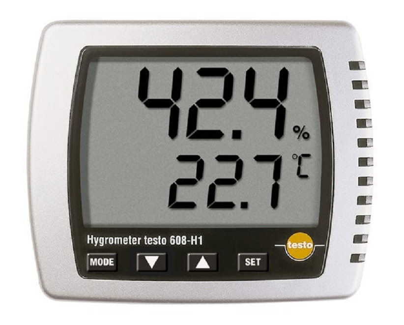 How do I calibrate my H5074 Hygrometer Thermometer? The date/time are way  off, and it's reporting conflicting information with an environment temp of  70F with a linear graph saying it is 74F.